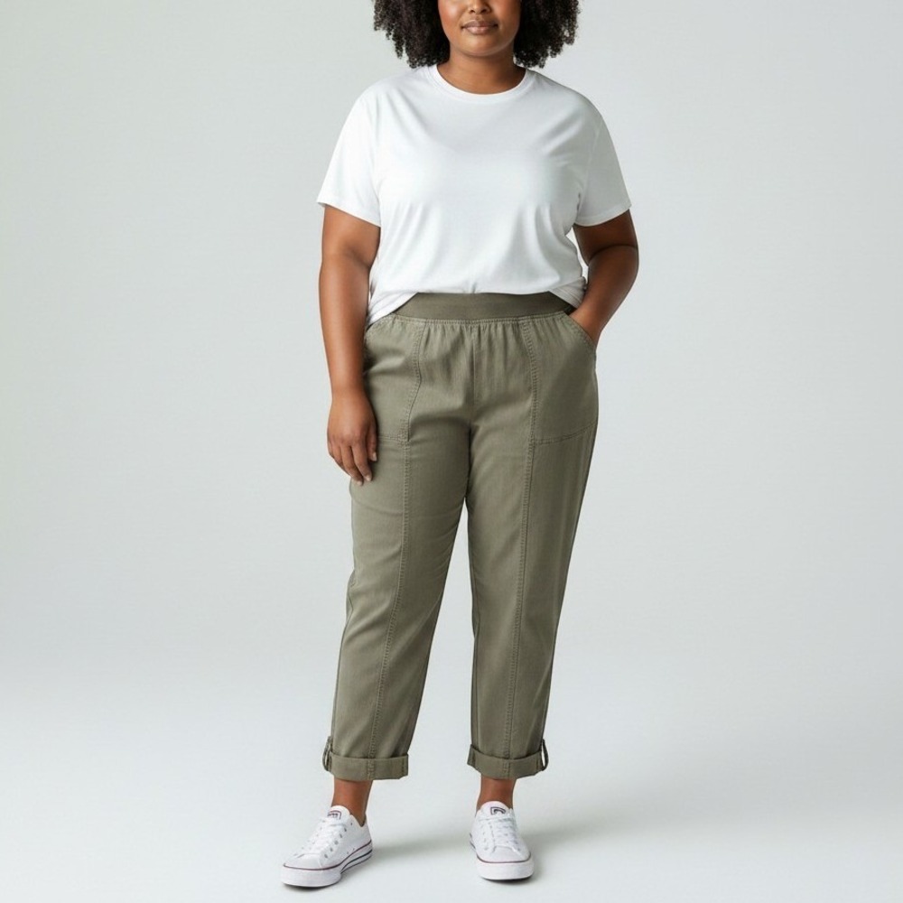 Soft Surroundings Womens 1X Olive Green Utility Cargo Pants Lyocell Stretch Gorp